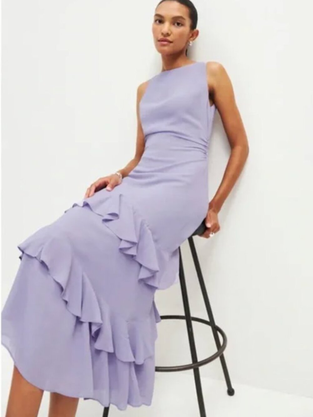 Reformation Magnus Lilac Ruffle Midi Dress